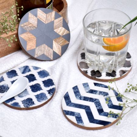 Handmade Grey Round Resin Set of 4 Decorative Table Coasters